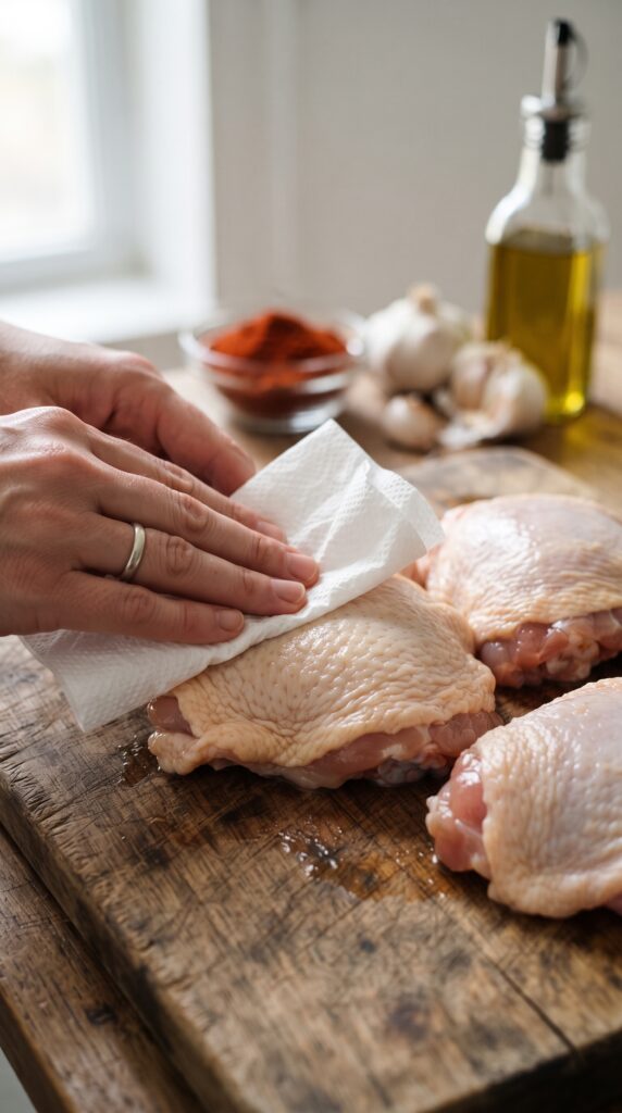 Crispy, juicy air-fried chicken thighs with golden-brown skin on a white plate.